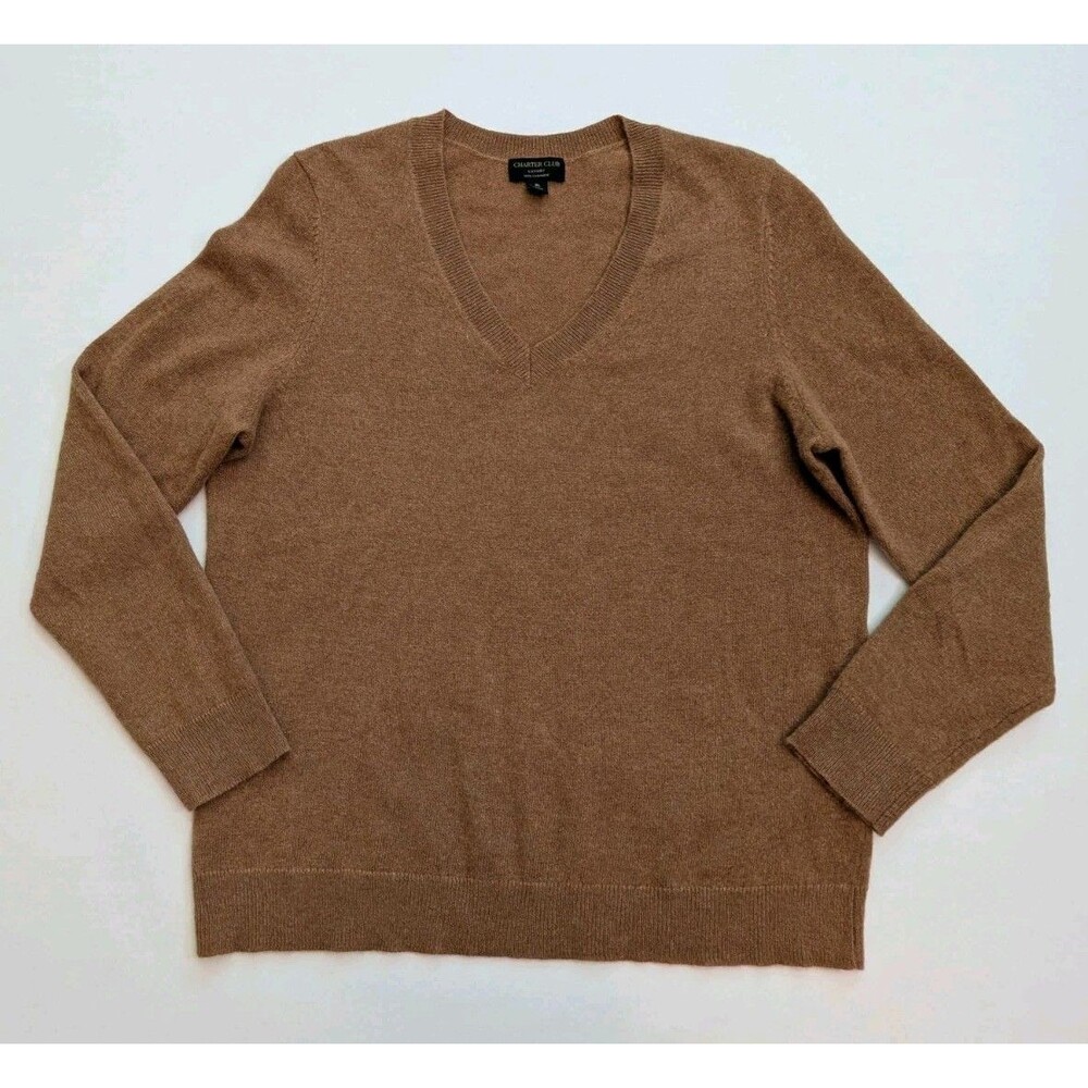Charter Club Luxury Cashmere V-Neck Sweater Wmns Sz XL Preppy Goblin Fisherman